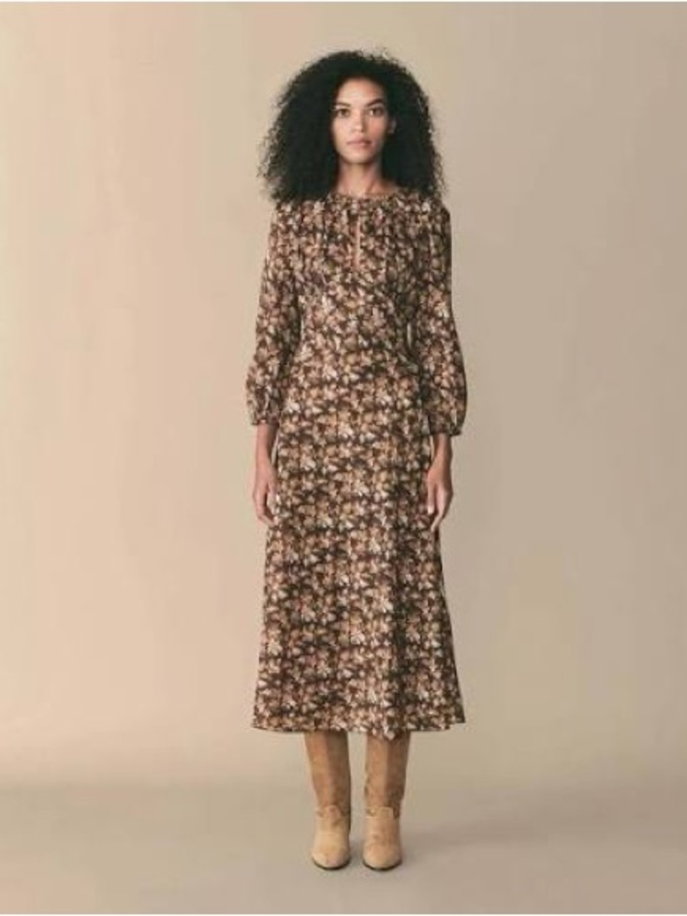 Dôen Ginetta Dress in Brown Floral/Fern Grove